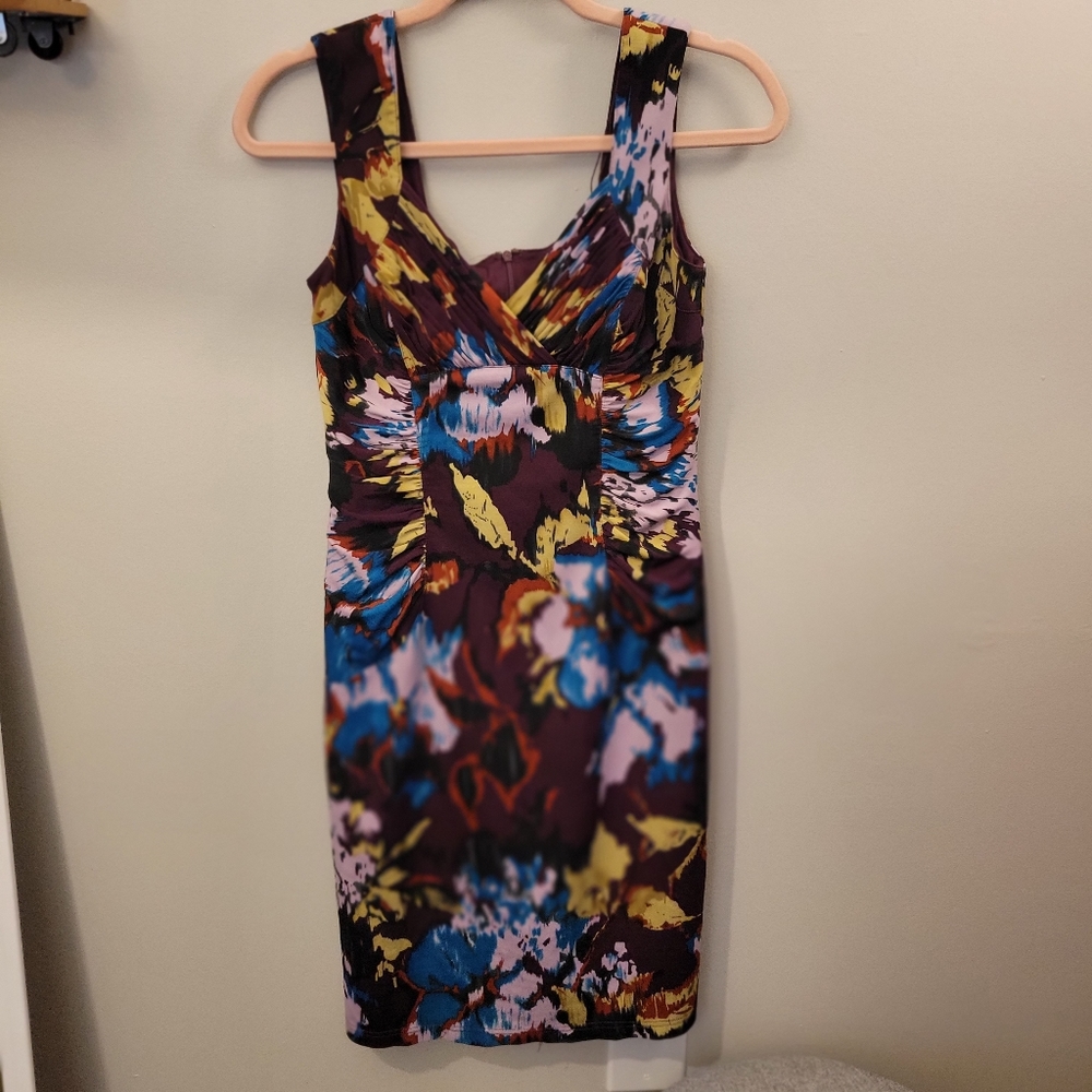 Adrianna Papell Off the Shoulder Layered Floral Abstract Dress Size Women's 8